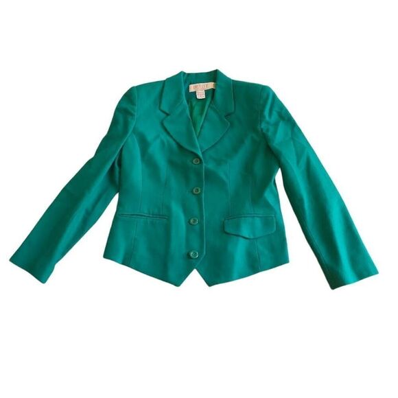 Petite Sophisticate womens Sz 6 teal 100% pure wool blazer jacket - Picture 3 of 7